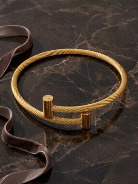 18K Gold Plated Cable Cuff Bracelet Adjustable Twisted Wire Bangle Unisex 7.5"